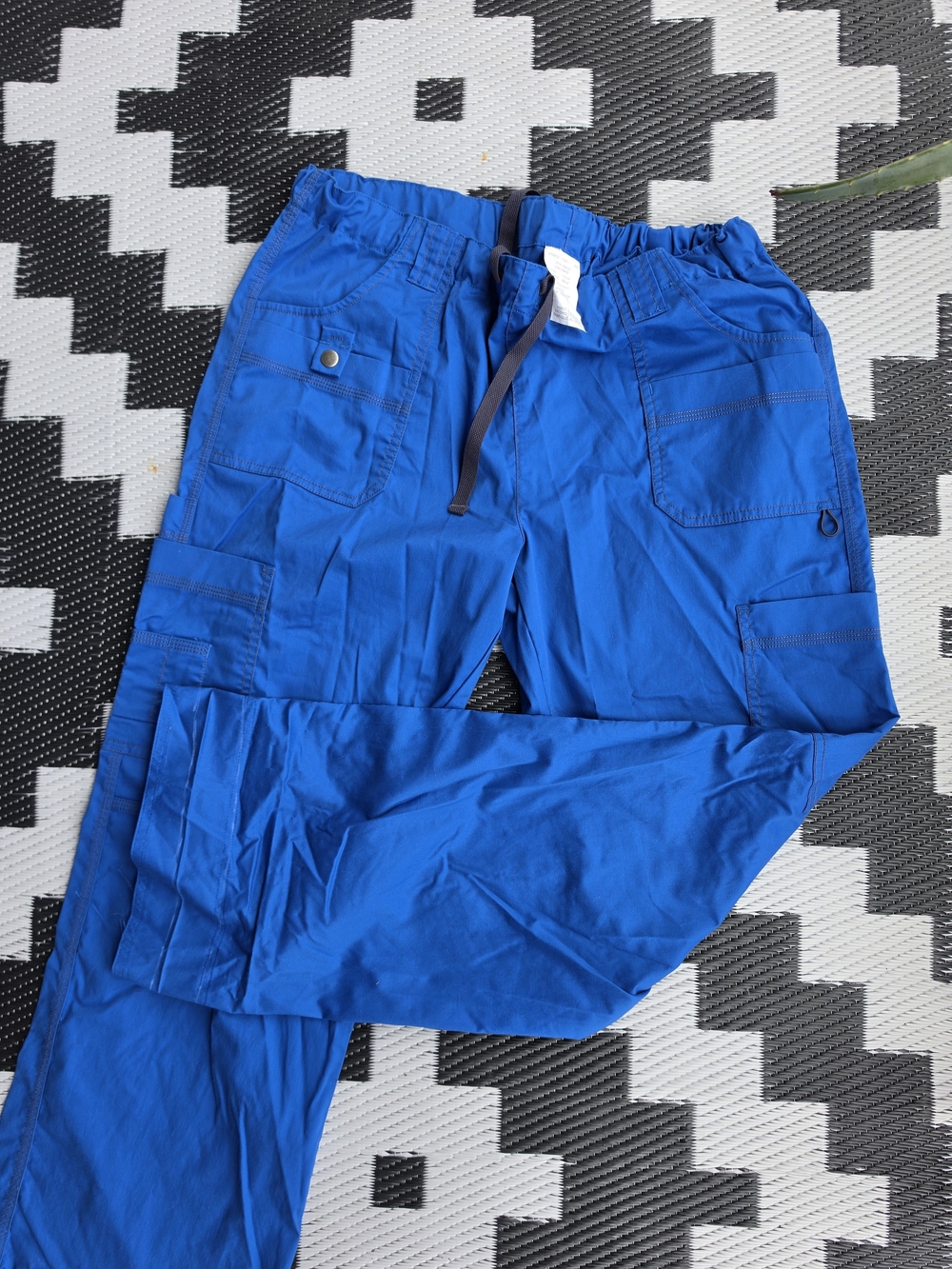 Womens Blue Cargo Scrub Pants - Elastic Waist, Drawstring